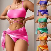 DBR 2024 Tie Dye γυναικείο μαγιό μπικίνι σετ τριών τεμαχίων με διχτυωτή φούστα