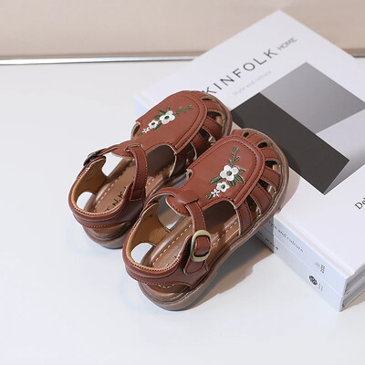 Broderie chinezească tradițională Pantofi copii pentru fete Sandale Summe Retro Printesă Pantofi stil roman Pantofi din piele pentru fete F05173