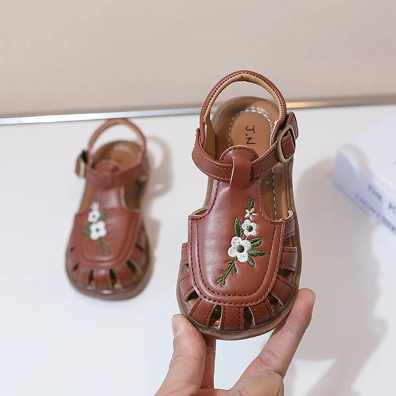 Broderie chinezească tradițională Pantofi copii pentru fete Sandale Summe Retro Printesă Pantofi stil roman Pantofi din piele pentru fete F05173
