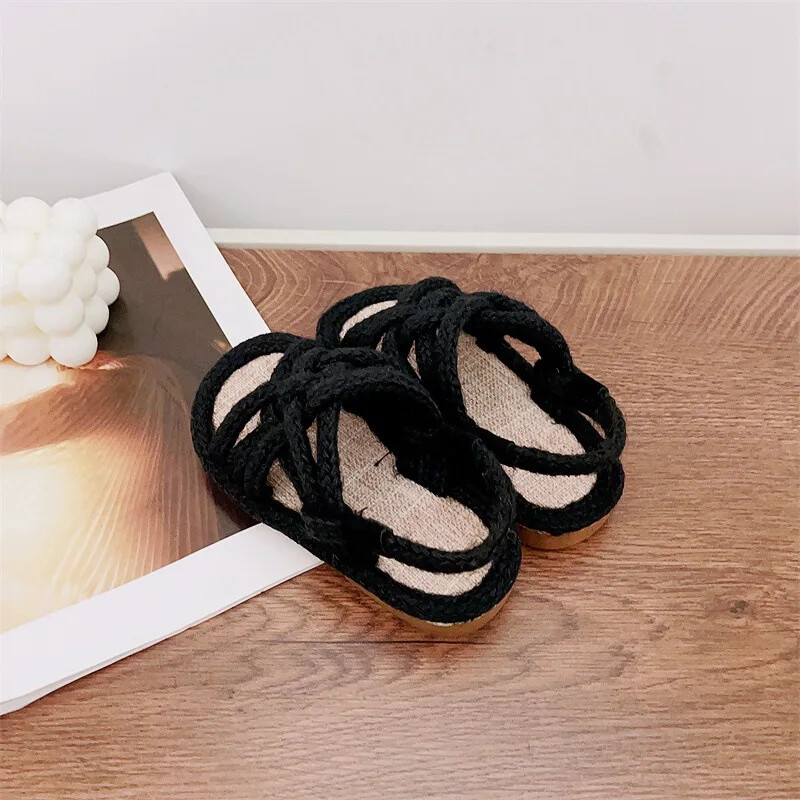 Nove dječje sandale za ljeto 2024., pletene sandale s otvorenim prstima za djevojčice, papuče s ravnim dnom