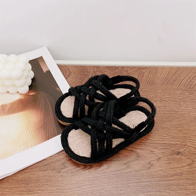 Nove dječje sandale za ljeto 2024., pletene sandale s otvorenim prstima za djevojčice, papuče s ravnim dnom