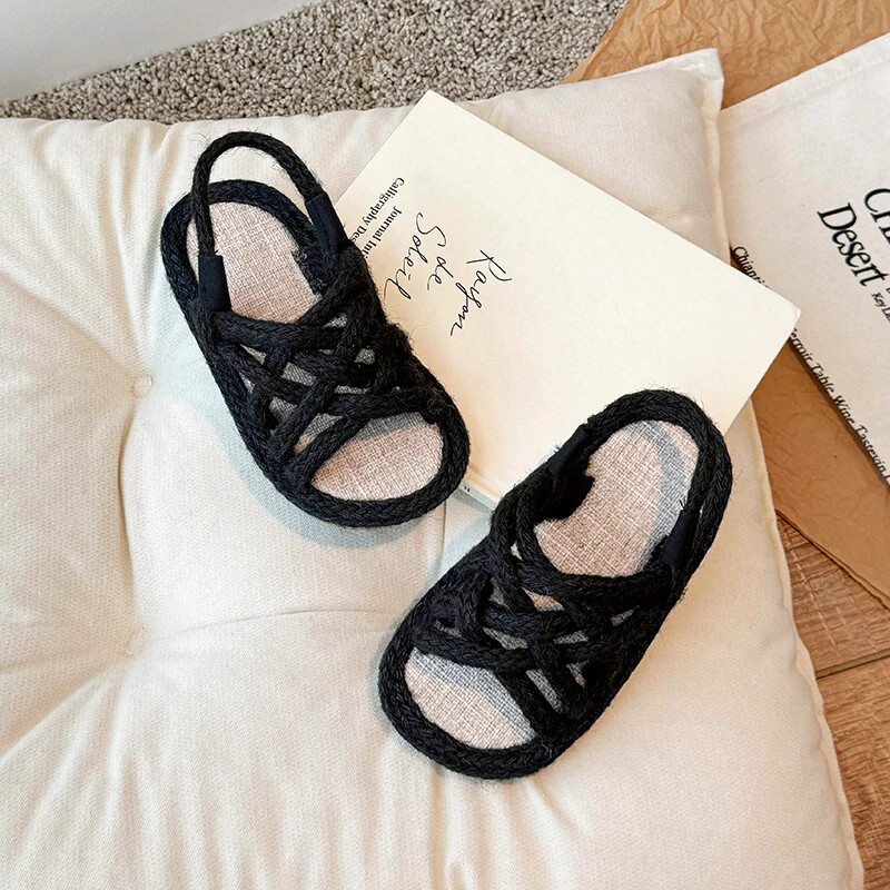 Nove dječje sandale za ljeto 2024., pletene sandale s otvorenim prstima za djevojčice, papuče s ravnim dnom