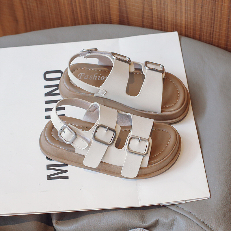 Dydis 23–37 Vaikiški laisvalaikio basutės 2024 m. vasaros mados vienspalviai metaliniai sagtimi mergaičių sandalai vaikams berniukams paplūdimio batai