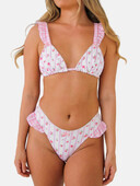 Moterų 2 dalių Retro raukiniai bikini su liemenėlėmis, viršutinis maudymosi kostiumėlis su spagečių dirželiu Seksualūs trikampiai G-Thong maudymosi kostiumėliai maudymosi kostiumėliai