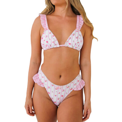 Moterų 2 dalių Retro raukiniai bikini su liemenėlėmis, viršutinis maudymosi kostiumėlis su spagečių dirželiu Seksualūs trikampiai G-Thong maudymosi kostiumėliai maudymosi kostiumėliai