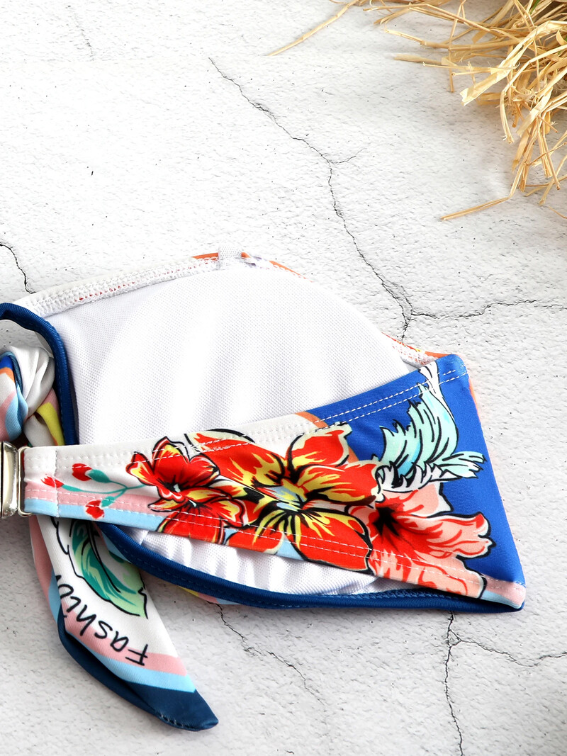 Set bikini sexy din două piese cu umăr dezactivat Costum de baie Costum de baie separat 2024 Trend Print Floral Beach Costume Trunchi de baie