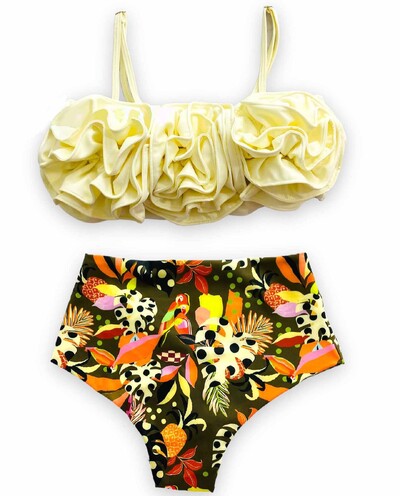 2023. aasta uus seksikas kõrge vöökohaga bikiinikomplekt Prindiga lilleline Push Up ujumistrikoo rihmaga ujumisriided Naiste ujumiskostüüm suvine rannakandmine bikiinid