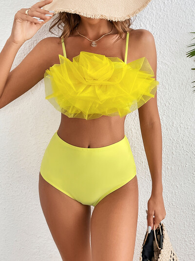 2023. aasta uus seksikas kõrge vöökohaga bikiinikomplekt Prindiga lilleline Push Up ujumistrikoo rihmaga ujumisriided Naiste ujumiskostüüm suvine rannakandmine bikiinid