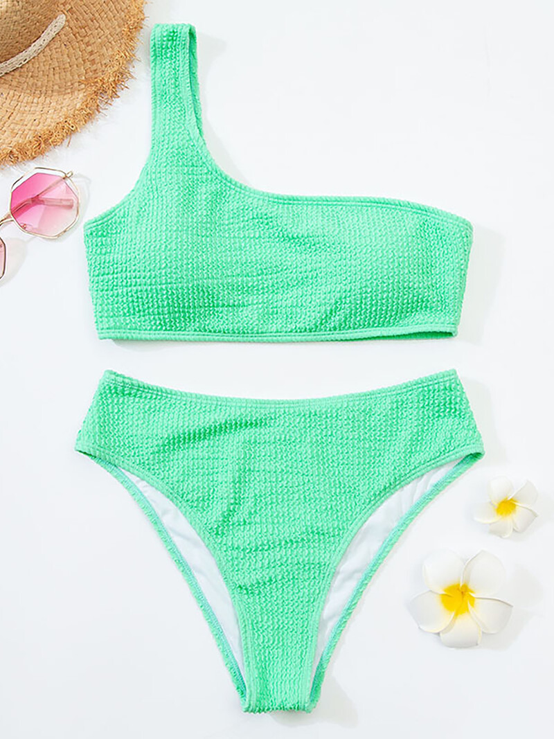 Seksikad ribiga bikiinid, 2022. aasta naiste suvised ujumisriided Naiste ujumistrikoo kõrge vöökohaga bikiinide komplekt, ülaosa ühel õlal rannas ujumiskostüümi kandmine