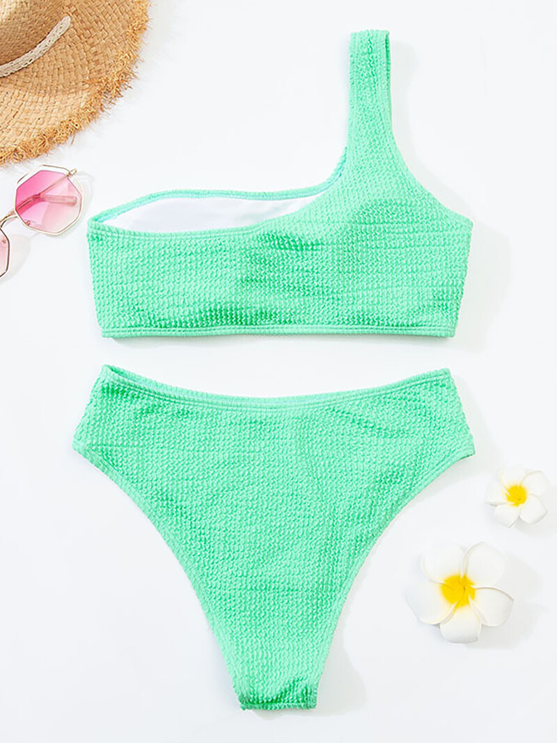 Seksikad ribiga bikiinid, 2022. aasta naiste suvised ujumisriided Naiste ujumistrikoo kõrge vöökohaga bikiinide komplekt, ülaosa ühel õlal rannas ujumiskostüümi kandmine