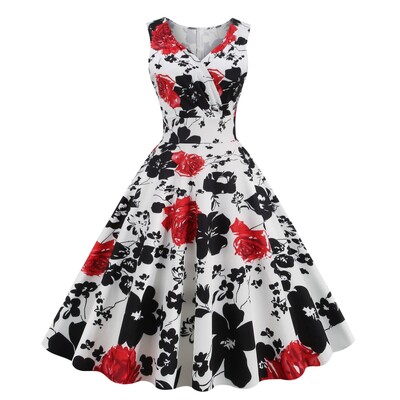Lilleprintidega balli suvekleit Naiste vintage 50ndate 60ndate Pin Up Rockabilly kleit Rüü Peokleit Kontorikleidid Rüü Vestidos 2023 Uus