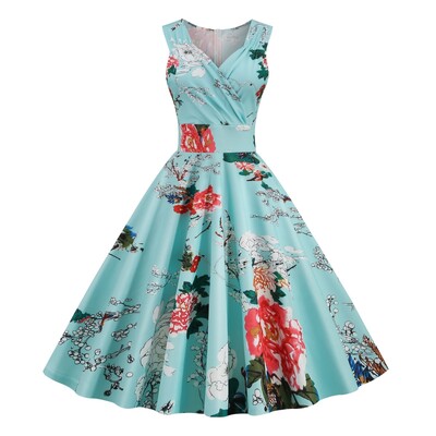 Lilleprintidega balli suvekleit Naiste vintage 50ndate 60ndate Pin Up Rockabilly kleit Rüü Peokleit Kontorikleidid Rüü Vestidos 2023 Uus