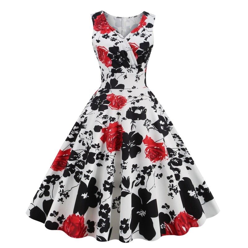 Lilleprintidega balli suvekleit Naiste vintage 50ndate 60ndate Pin Up Rockabilly kleit Rüü Peokleit Kontorikleidid Rüü Vestidos 2023 Uus