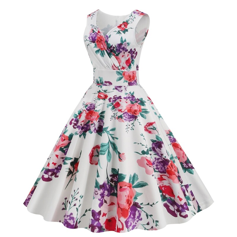 Lilleprintidega balli suvekleit Naiste vintage 50ndate 60ndate Pin Up Rockabilly kleit Rüü Peokleit Kontorikleidid Rüü Vestidos 2023 Uus