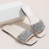 Vasaros šlepetės moterims Naujos moteriškos plokščios paplūdimio šlepetės Moteriškos deimantinės basutės lauke Prabangūs dizainerio plius 43 dydis