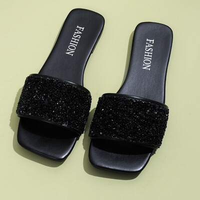 Vasaros šlepetės moterims Naujos moteriškos plokščios paplūdimio šlepetės Moteriškos deimantinės basutės lauke Prabangūs dizainerio plius 43 dydis