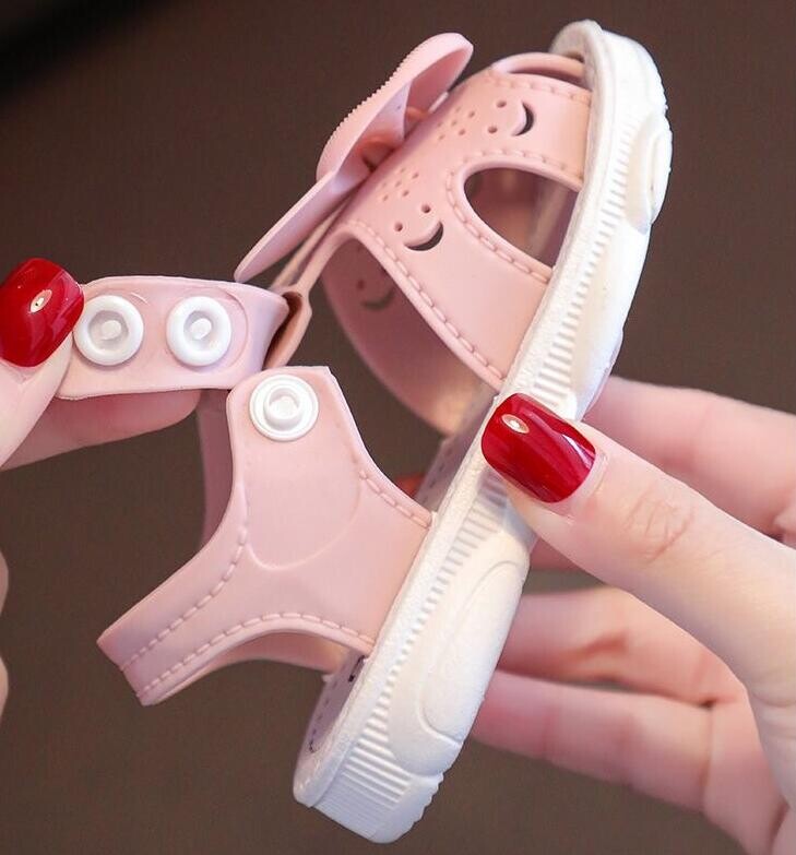 Детски летни обувки с плътен лък Сладки PVC плажни сандали с нехлъзгане за бебета и момичета Обувки Меки бебешки детски модни сандали