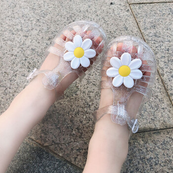 Детски обувки Издълбани обувки за момиче Jelly Baotou Shoes Малки сандали с маргаритки Мека подметка Бебешки ежедневни обувки Crystal Flower Princess Shoes