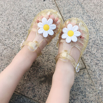 Детски обувки Издълбани обувки за момиче Jelly Baotou Shoes Малки сандали с маргаритки Мека подметка Бебешки ежедневни обувки Crystal Flower Princess Shoes