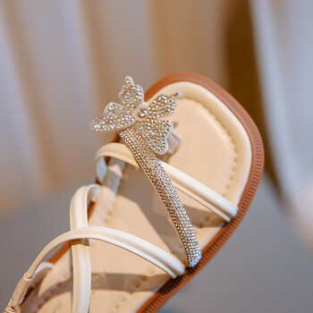 Καλοκαιρινά σανδάλια για κορίτσια Rhinestone Square Toe Clip-toe Luxury Παιδικά Sliders Μαύρα Μπεζ μαλακά Pu Leather Chic παιδικά παπούτσια 23-36