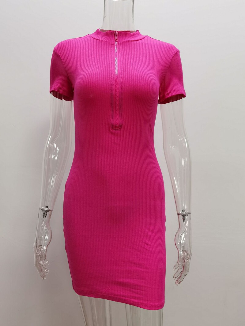 Γυναικεία Άνοιξη 2023 Νέο Διασυνοριακό Ευρωπαϊκό και Αμερικάνικο Φόρεμα Σέξι Φούστα Γοφού με κοντό μανίκι Μίνι φούστα με φερμουάρ