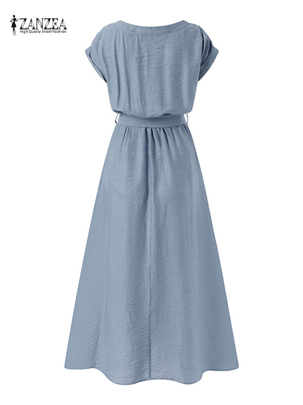 2023 ZANZEA naiste moodne lühikeste varrukatega kleit, suvine elegantne peokleit, vabaaja päiksekleit sääre keskpaigani Femme vintage OL rüü Kaftan