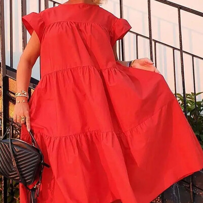 Φόρεμα Swing Φόρεμα Γραφικό Απλό βολάν Πλήρωμα λαιμόκοψη MidiDress Basic Romantic Daily Holiday $hort Μανίκι Loose Fit Μαύρο Λευκό Ροζ s