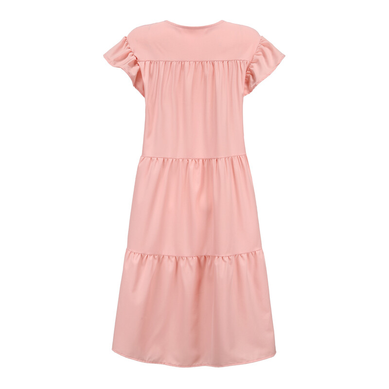 Kleit Swing Kleit Graafiline Plain Ruffle Crew Kaelus MidiDress Basic Romantiline Igapäevane Puhkus $hort varrukas lahtiselt sobiv must valgeroosa s