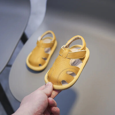 Meiteņu sandales Dabīgās ādas zēnu ikdienas apavi Vasaras zīdaiņu apavi maziem bērniem Pretslīdes Pludmales sandales bērniem 1–3 gadiem