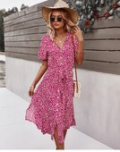 Suvine naiste lilleprinteriga kleit vabaaja lühikeste varrukatega nööbiga pühade midikleidid naistele V-kaelusega rannas Boho šikk kleit Elegantne rüü