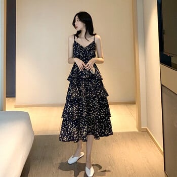 Love Little French Niche Floral Print Layered Ψηλόμεση Φούστα Cake Midi Φούστα Strappy Dress Factory Direct Δωρεάν αποστολή