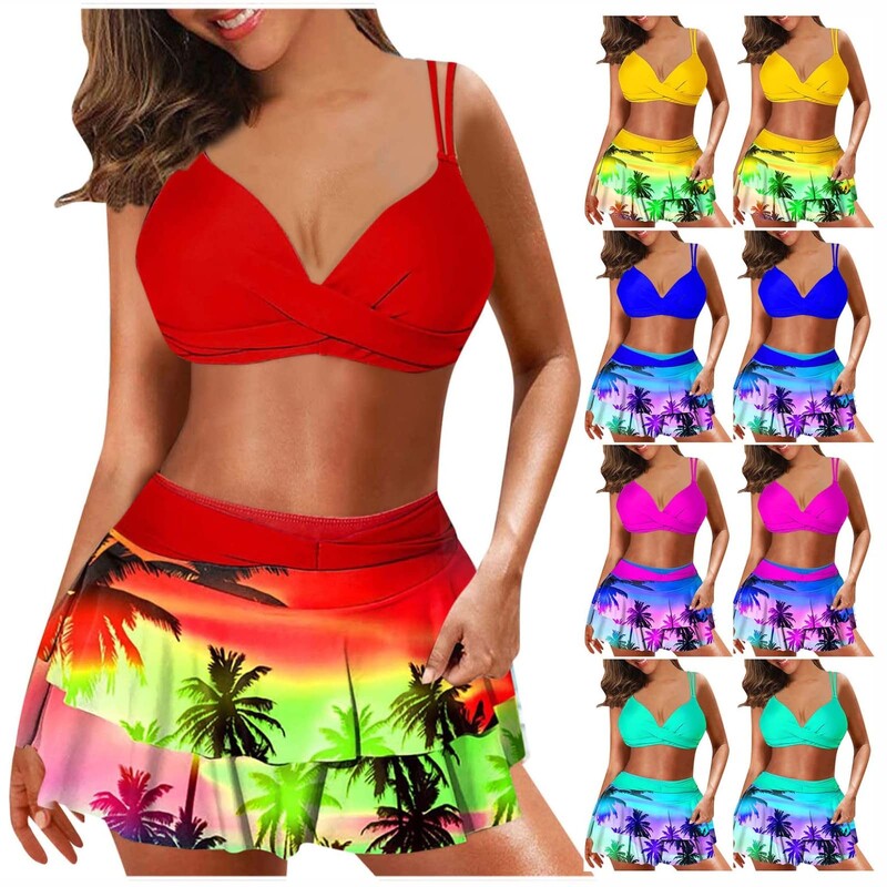 Dvodijelni kupaći kostim s novim dizajnom Ženski tankini trokutasti kratki kupaći kostim Ambient Coconut Tree Seksi komplet bikinija za odmor na plaži S-6xl