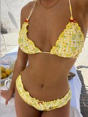 Γυναικείο ρετρό μπικίνι δαντελωτό σουτιέν κορυφαίο λουράκι μαγιό σέξι τρίγωνο G-Thong Μαγιό