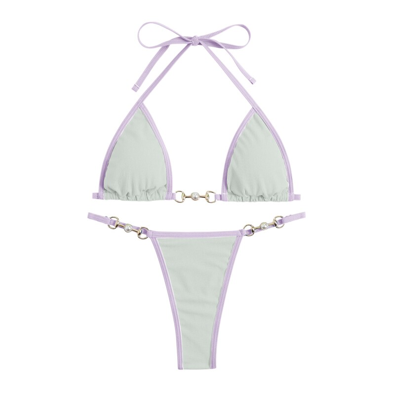 Γυναικεία μεταλλική αλυσίδα Halter Triangle Cup Micro Bikinis Σετ Στριγκάκια Brazilian μαγιό Sexy Two Pieces Καλοκαιρινά μαγιό