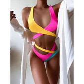 S -XL Splicing Bikini Γυναικείο Μαγιό Γυναικεία Μαγιό Σετ μπικίνι δύο τεμαχίων Asymmetric Mid Waist Bather Swim 2024 νέο