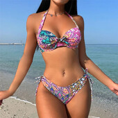 S- XL Sexy Printed Underwired Bikini Moteriškas maudymosi kostiumėlis Moteriškas maudymosi kostiumėlis Dviejų dalių bikinio rinkinys Maudymosi kostiumėlis Swim V4591