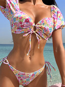 S - XL spausdinta raukšlėtas trumpų rankovių bikinis, moteriškas maudymosi kostiumėlis Moteriškas maudymosi kostiumėlis Dviejų dalių bikinio rinkinys maudymosi kostiumėlis plaukimui K5376