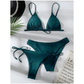 Σέξι 3 τεμάχια Σετ μαγιό Γυναικεία Lace Up Micro Bikini Σετ Γυναικείο Μασίφ Μαγιό Μαγιό παραλίας Μαγιό