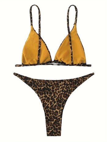 Σέξι Leopard μπικίνι γυναικεία κοστούμι λουράκι Push Up Μαγιό Three Points Μπικίνι Χαμηλής Μέσης Γυναικεία Καλοκαιρινό εξώπλατο μαγιό