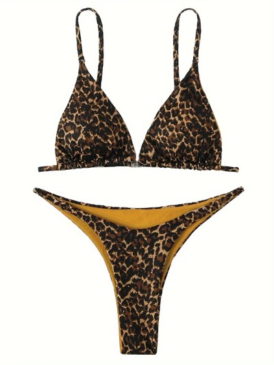 Seksikas leopardbikiinikostüüm naiste rihmaga Push Up ujumistrikoo Three Points Bikiinid, madala vöökohaga ujumisriided Naiste suvised seljataga rannarõivad