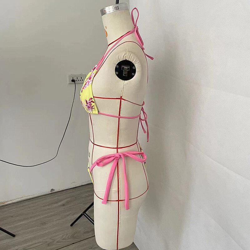 BEACHCICI 2-osaline komplekt naiste bikiinid, lilledega trükitud varrukateta päitseteta kaelapael, seljata stringid rannapuhkus