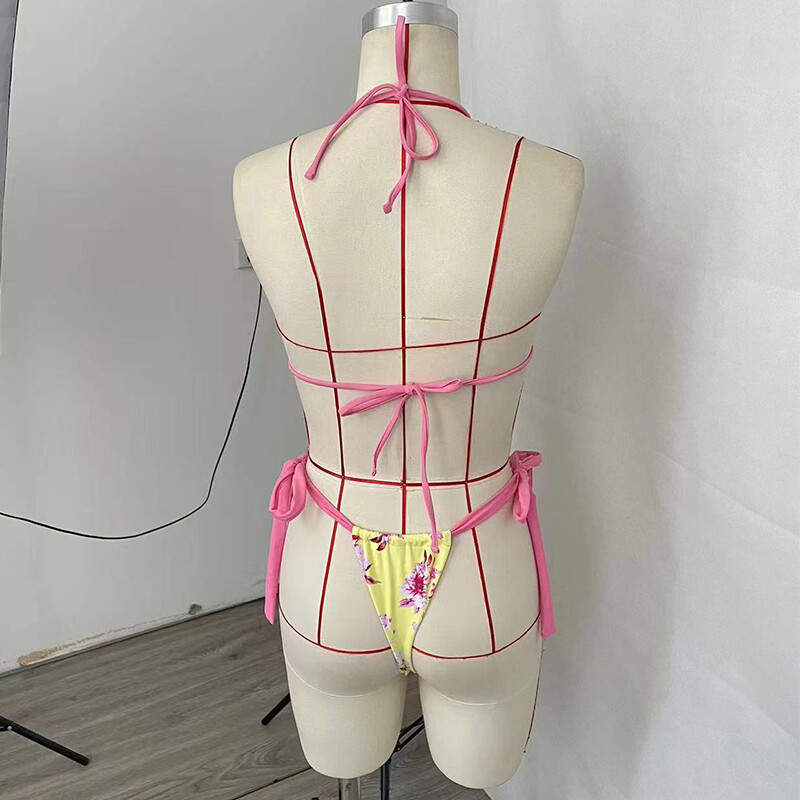 BEACHCICI 2-osaline komplekt naiste bikiinid, lilledega trükitud varrukateta päitseteta kaelapael, seljata stringid rannapuhkus