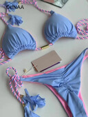 OIINAA naiste ujumistrikoo Seksikas nööriga bikiinide komplekt plokkvärvi rannariided Uus soliidne kaheosaline sebratriibuline ujumiskostüüm