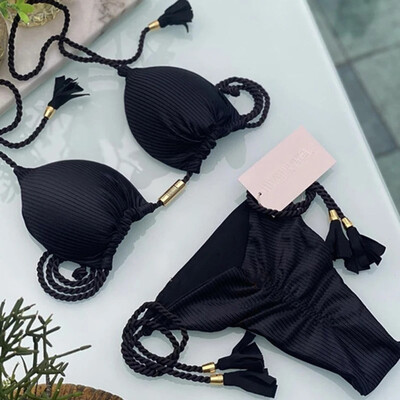 OIINAA naiste ujumistrikoo Seksikas nööriga bikiinide komplekt plokkvärvi rannariided Uus soliidne kaheosaline sebratriibuline ujumiskostüüm