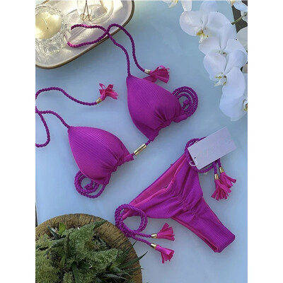 OIINAA naiste ujumistrikoo Seksikas nööriga bikiinide komplekt plokkvärvi rannariided Uus soliidne kaheosaline sebratriibuline ujumiskostüüm