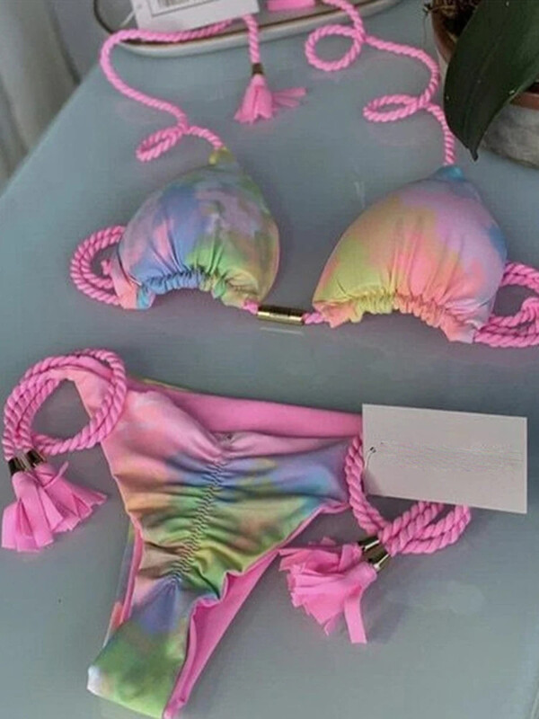 OIINAA naiste ujumistrikoo Seksikas nööriga bikiinide komplekt plokkvärvi rannariided Uus soliidne kaheosaline sebratriibuline ujumiskostüüm