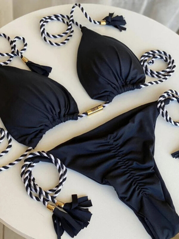 OIINAA naiste ujumistrikoo Seksikas nööriga bikiinide komplekt plokkvärvi rannariided Uus soliidne kaheosaline sebratriibuline ujumiskostüüm