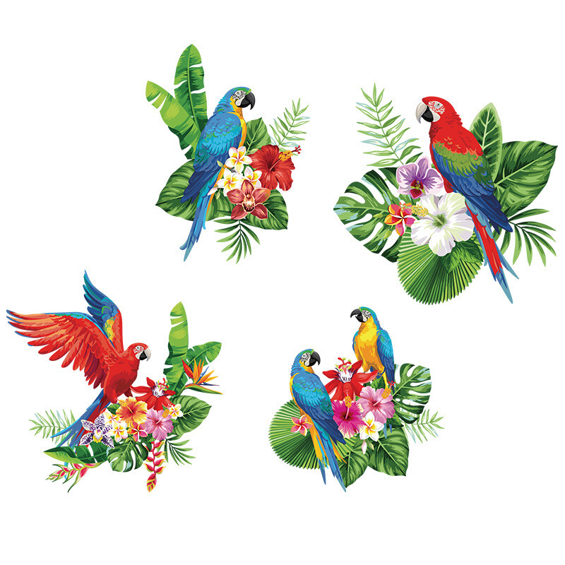 Uus MK8071 Värvitud Rohelised Taimed Lilled Papagoi Lind Seinakleebis Elutoa Magamistoa Sissepääs Kodusein Isekleepuv