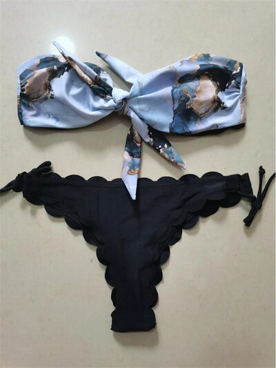 Bikini de plajă 2024 pentru femeie sexy cu dantelă în față cu cravată cu bandă leopard costum de baie pentru femeie Push Up cu volană cu fundă costum de baie tanga