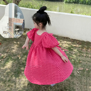 Bear Leader Rose Pink Kared Bow Dress Elegant Lolita Child Big Girls Midi Dress Детски рокли Тийнейджърски парти Princess Sundress